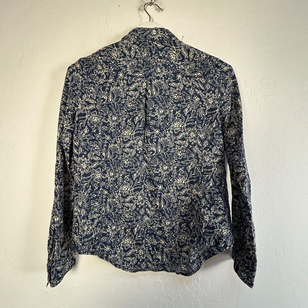 Maeve Anthropologie Women Floral Button-Up Shirt Size 2 Navy White Cotton Casual - Picture 2 of 7